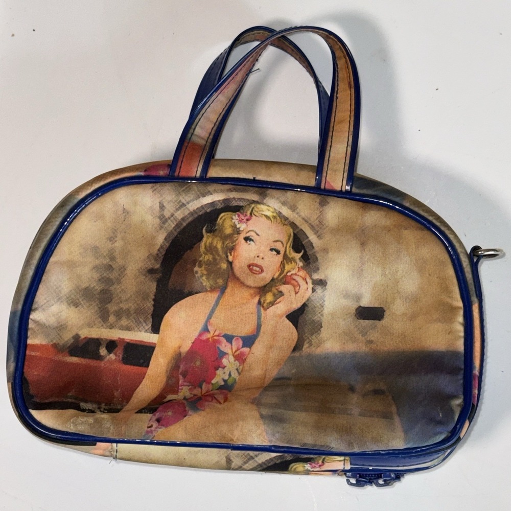VTG Y2K Bag Hollywood Pin Up Retro Babe Graphic Small Handbag Cosmetic Purse - Picture 2 of 6